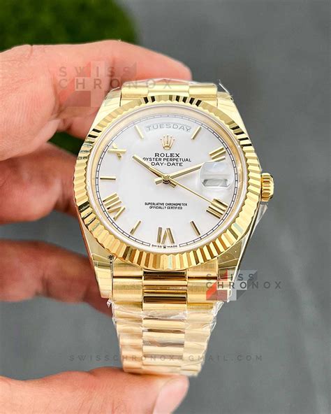 rolex day date 40 yellow gold white dial|40 mm rolex date just.